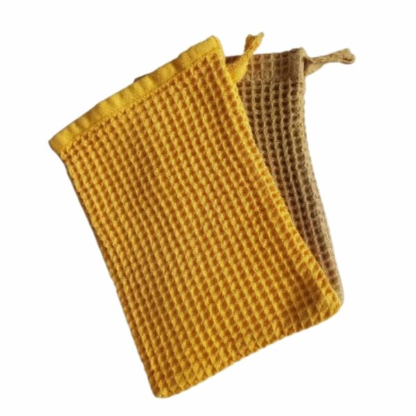 Cape de Bain Bébé Coton Gaufré Nid d’Abeille – Jaune – Gant de Toilette – Teinture Végétale Naturelle