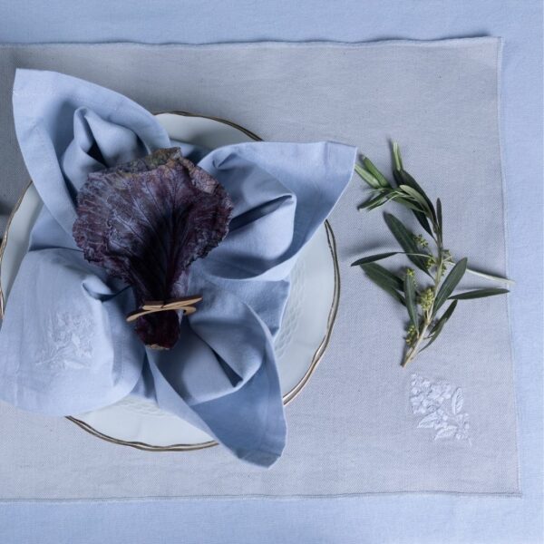 Set de table denim coton teinture végétale Bleu Ciel – LINEN COLOR