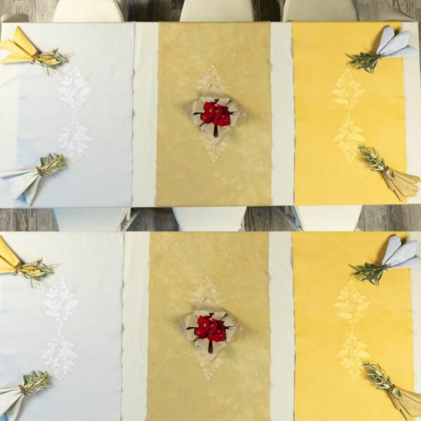 chemin-de-table-serviette-de-table-coton-lin-linen-color (1) Parure de table teinture végétale Vert Olive Patiné 13 pièces – LINEN COLOR